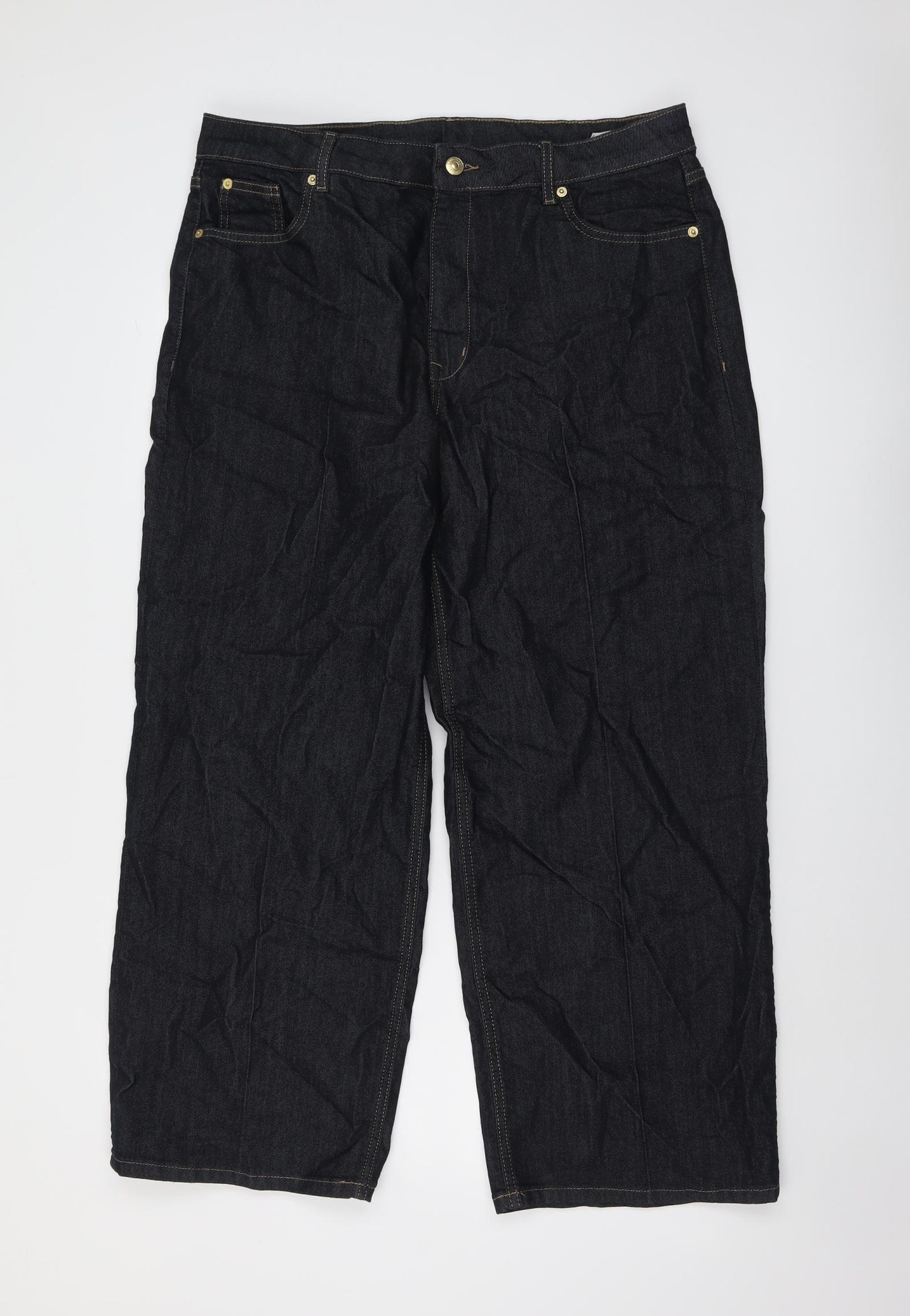 Marks and Spencer Womens Blue Cotton Straight Jeans Size 18 L28 in Regular Button