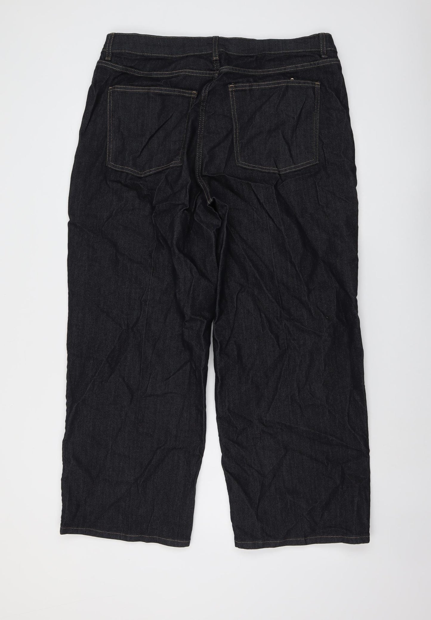 Marks and Spencer Womens Blue Cotton Straight Jeans Size 18 L28 in Regular Button