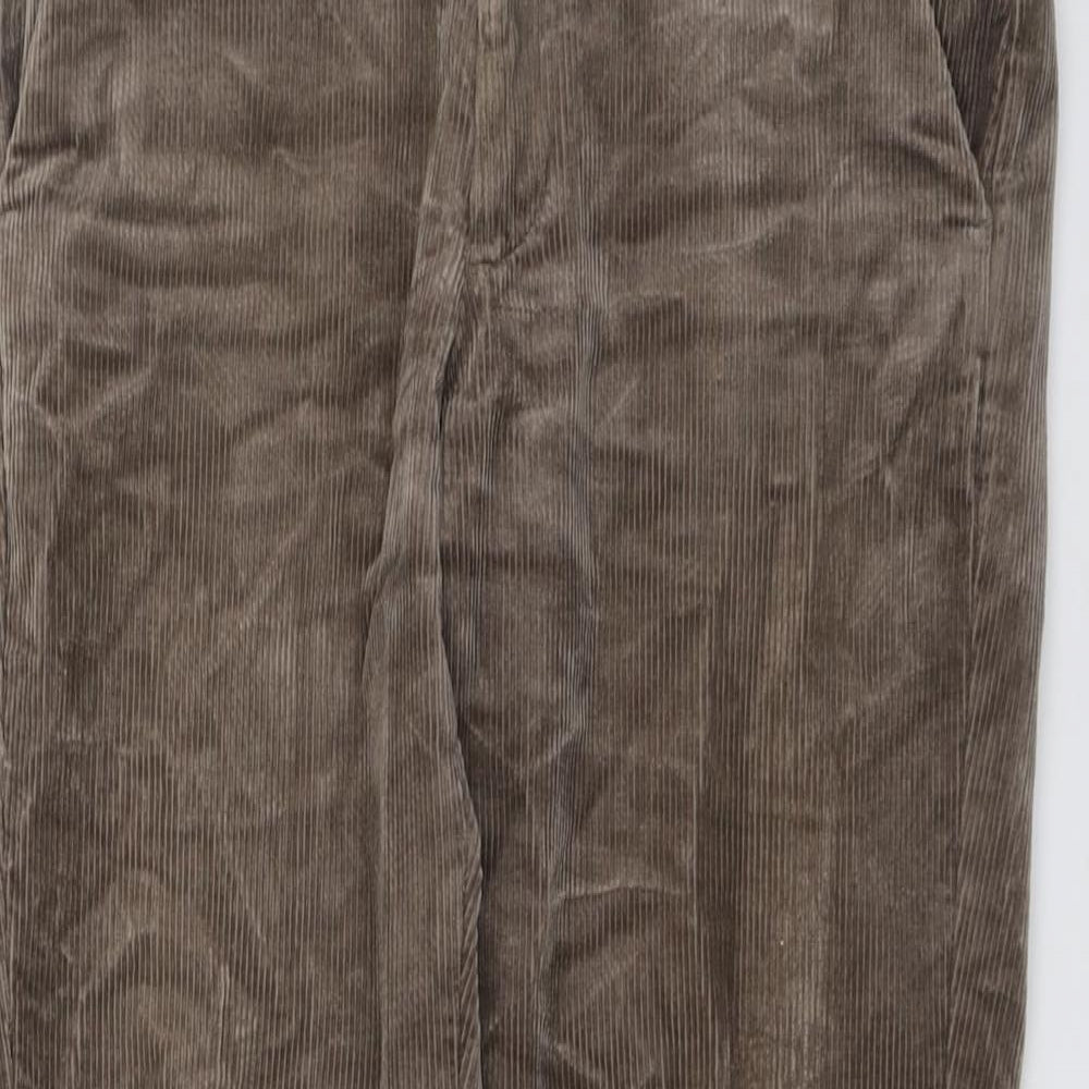 Marks and Spencer Mens Brown Cotton Trousers Size 30 in L29 in Regular Button
