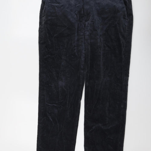 Marks and Spencer Mens Blue Cotton Trousers Size 34 in L31 in Regular Button