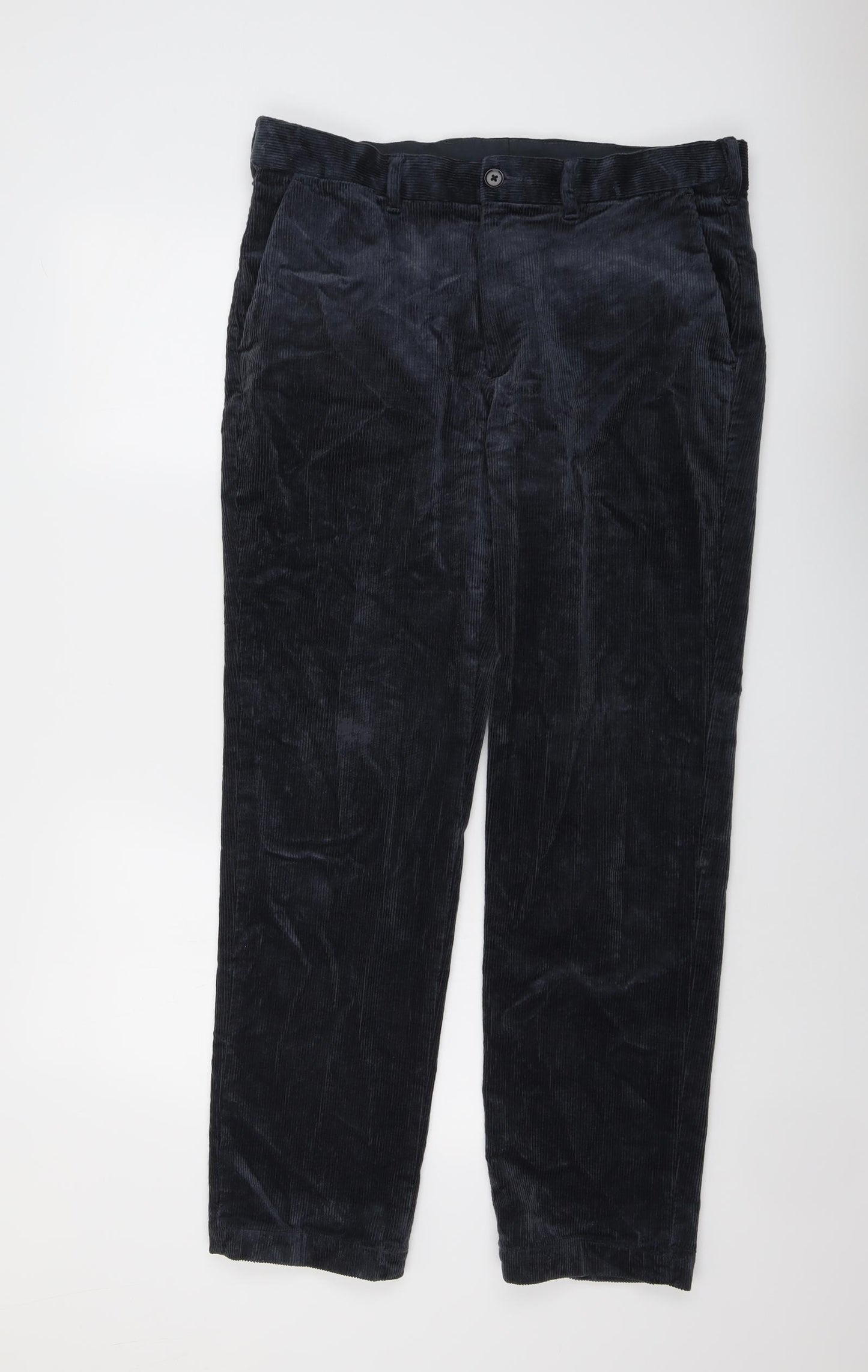 Marks and Spencer Mens Blue Cotton Trousers Size 34 in L31 in Regular Button