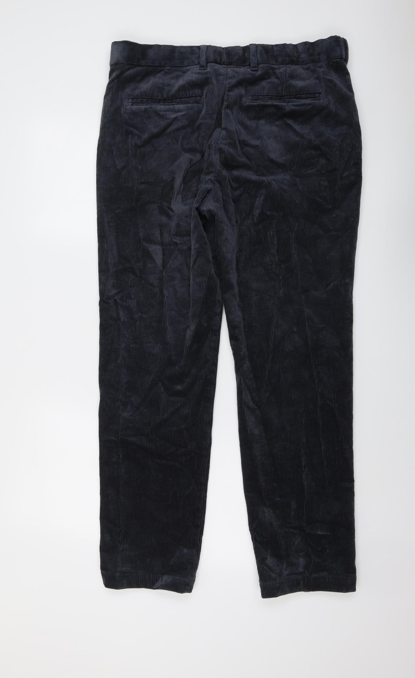 Marks and Spencer Mens Blue Cotton Trousers Size 34 in L31 in Regular Button