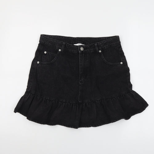 Marks and Spencer Girls Black Cotton Mini Skirt Size 14-15 Years Regular Button