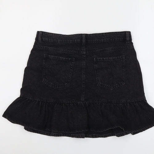 Marks and Spencer Girls Black Cotton Mini Skirt Size 14-15 Years Regular Button