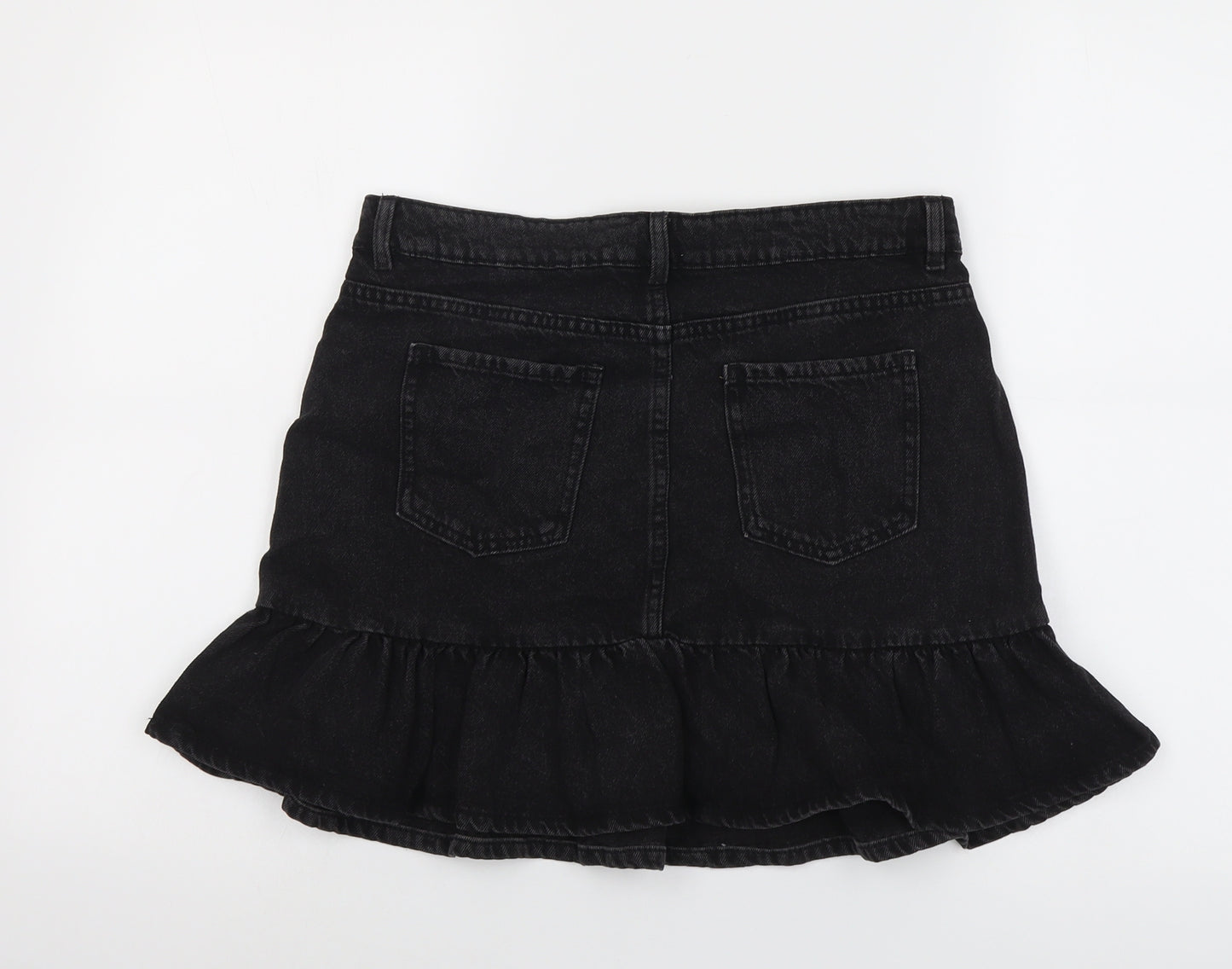Marks and Spencer Girls Black Cotton Mini Skirt Size 14-15 Years Regular Button