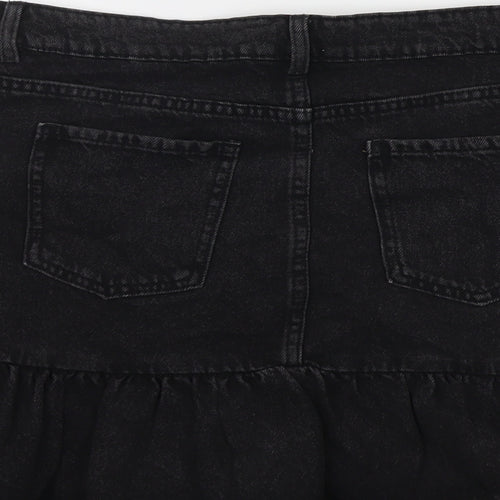 Marks and Spencer Girls Black Cotton Mini Skirt Size 14-15 Years Regular Button