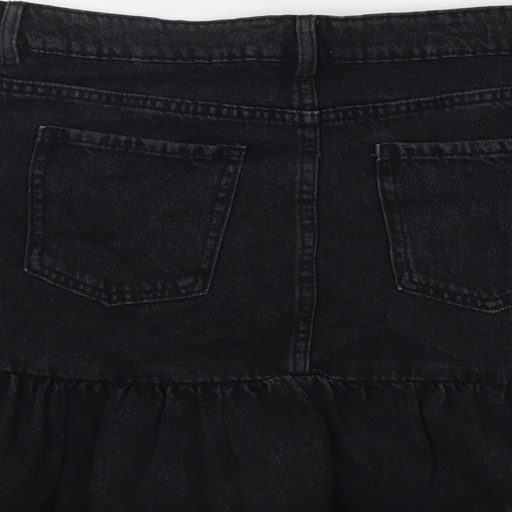 Marks and Spencer Girls Black Cotton Mini Skirt Size 14-15 Years Regular Button