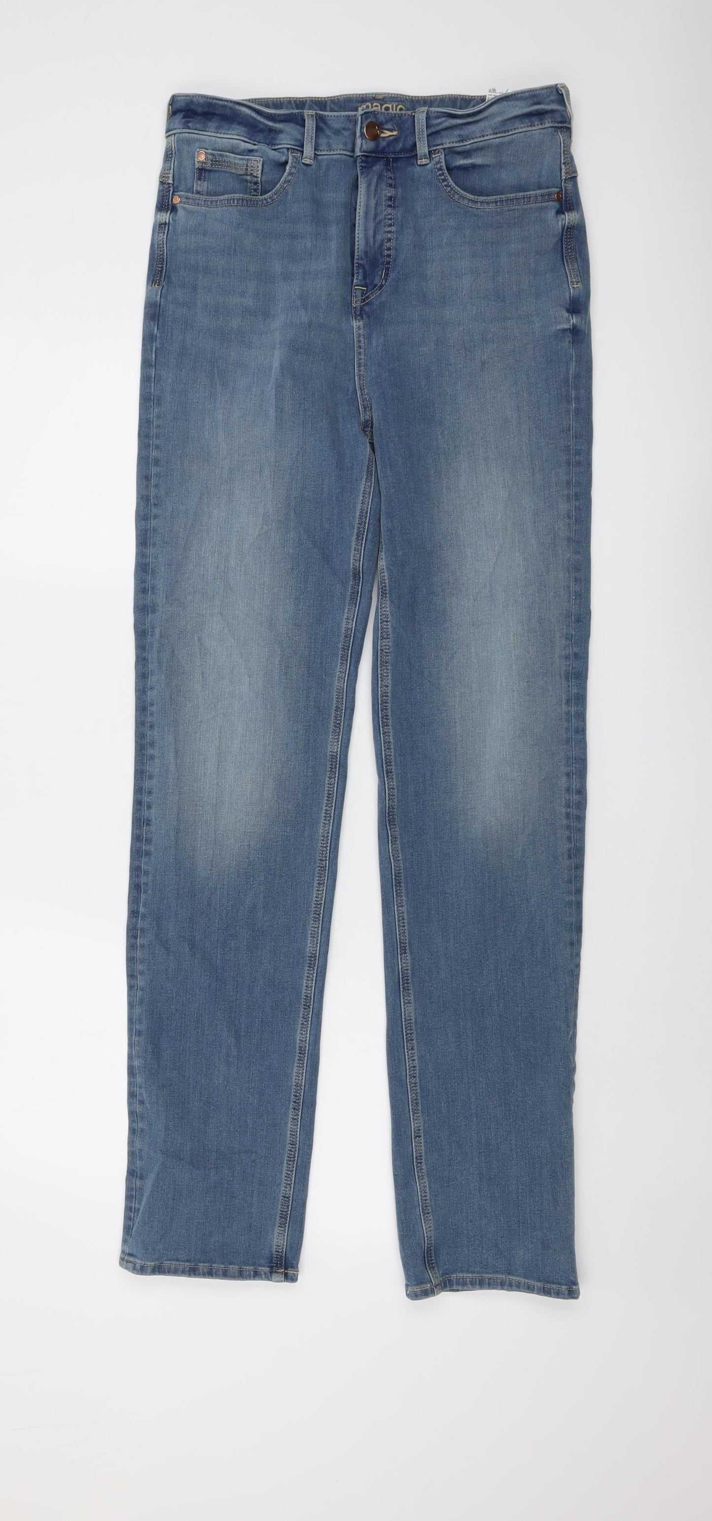 Marks and Spencer Womens Blue Cotton Skinny Jeans Size 12 L32 in Regular Button