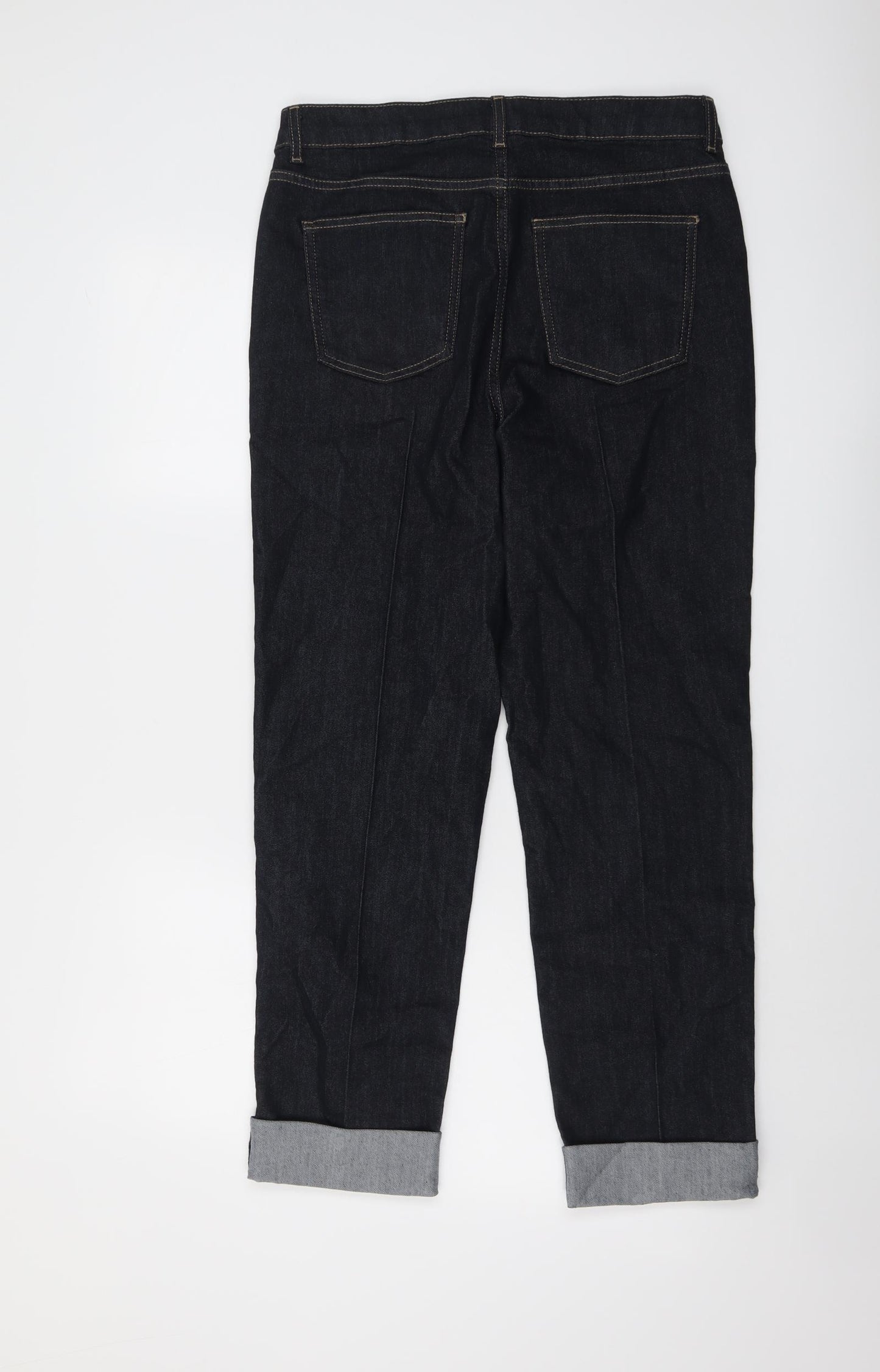 Marks and Spencer Womens Blue Cotton Straight Jeans Size 12 L27 in Regular Button