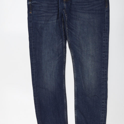 Marks and Spencer Mens Blue Cotton Straight Jeans Size 32 in L31 in Slim Button