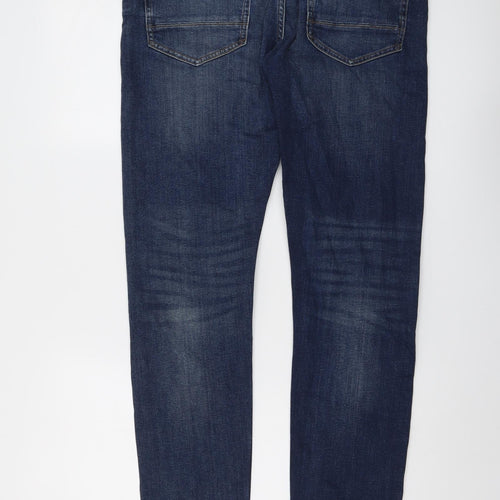 Marks and Spencer Mens Blue Cotton Straight Jeans Size 32 in L31 in Slim Button