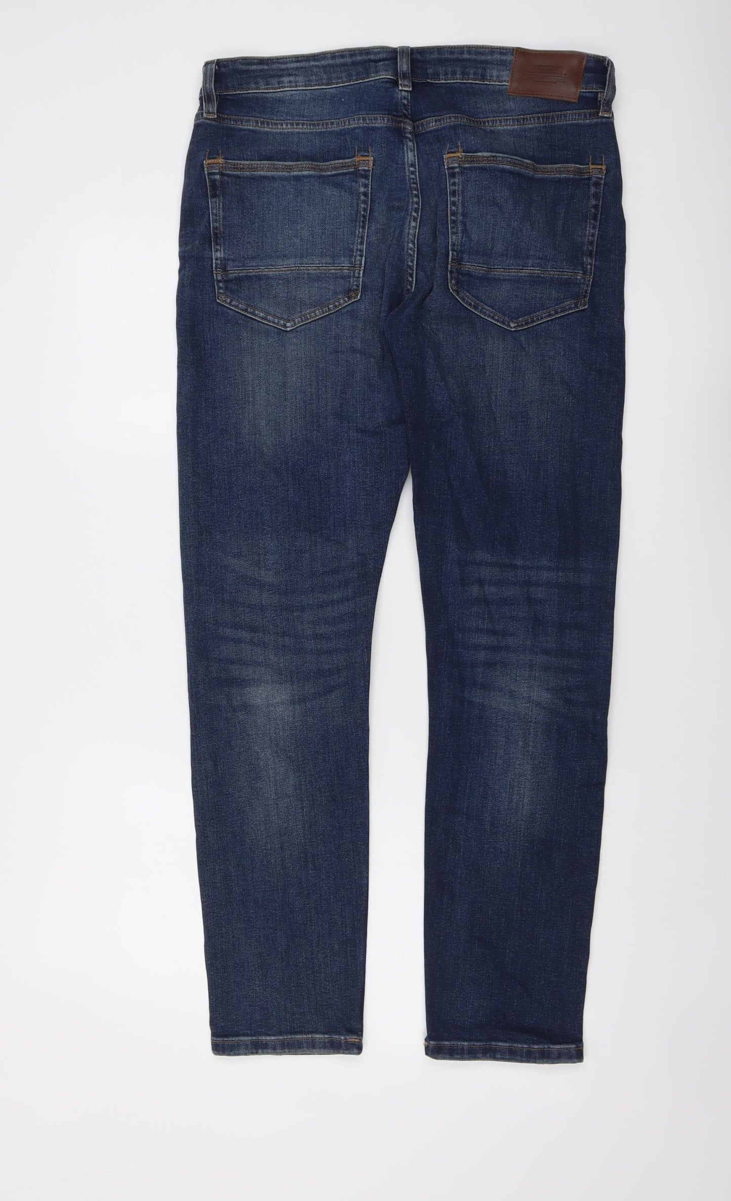 Marks and Spencer Mens Blue Cotton Straight Jeans Size 32 in L31 in Slim Button