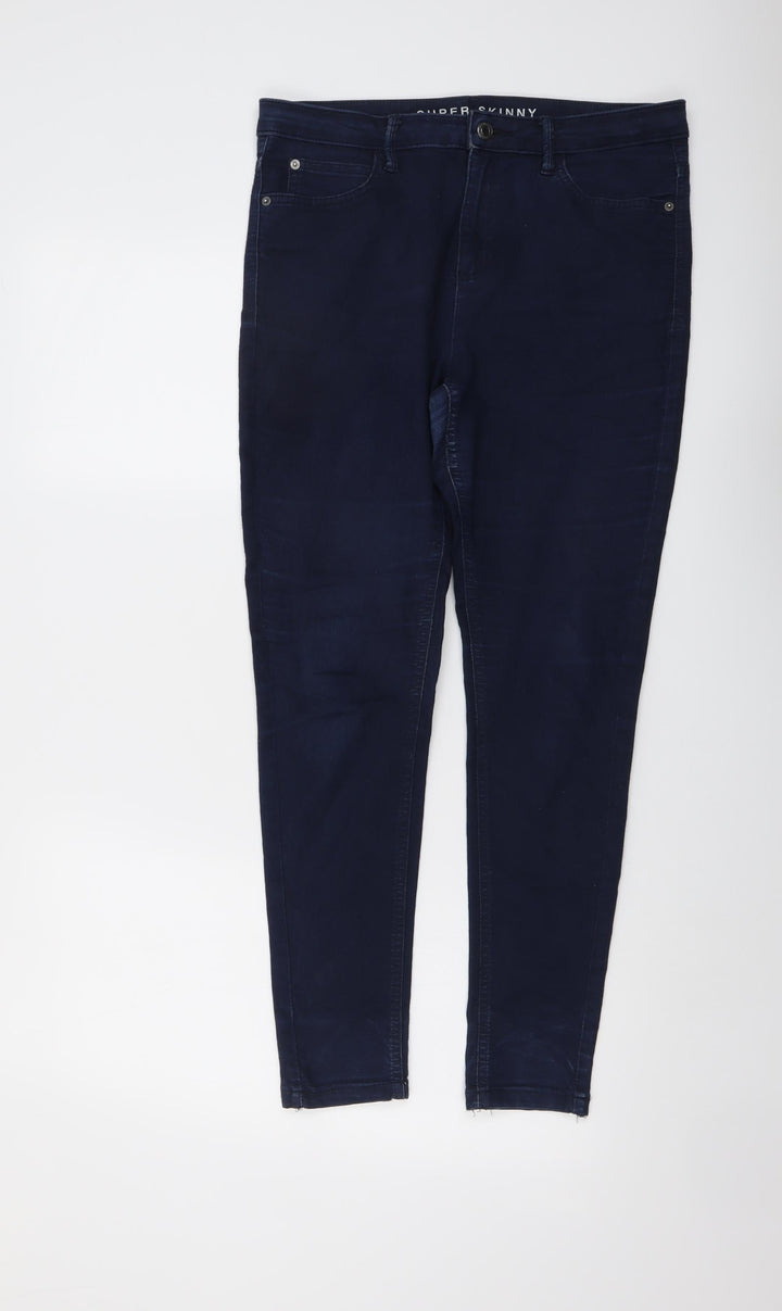 Marks and Spencer Womens Blue Cotton Skinny Jeans Size 12 L27 in Regular Button