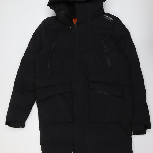 Superdry Mens Black Rain Coat Coat Size L Zip