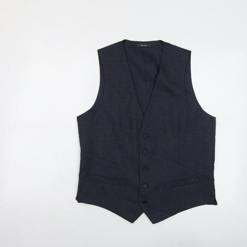 Marks and Spencer Mens Blue Polyester Jacket Suit Waistcoat Size 40 Regular