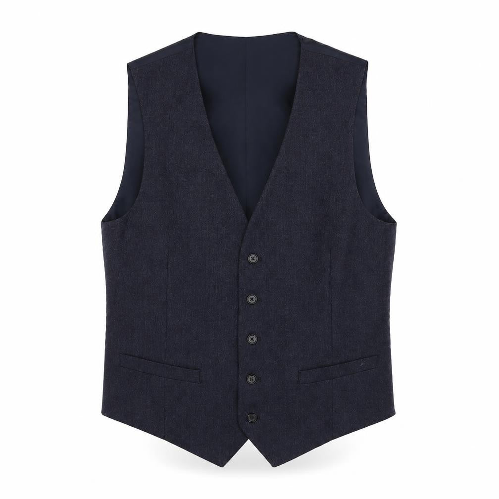 Front view of Marks & Spencer men’s blue polyester jacket suit waistcoat, size 40, regular