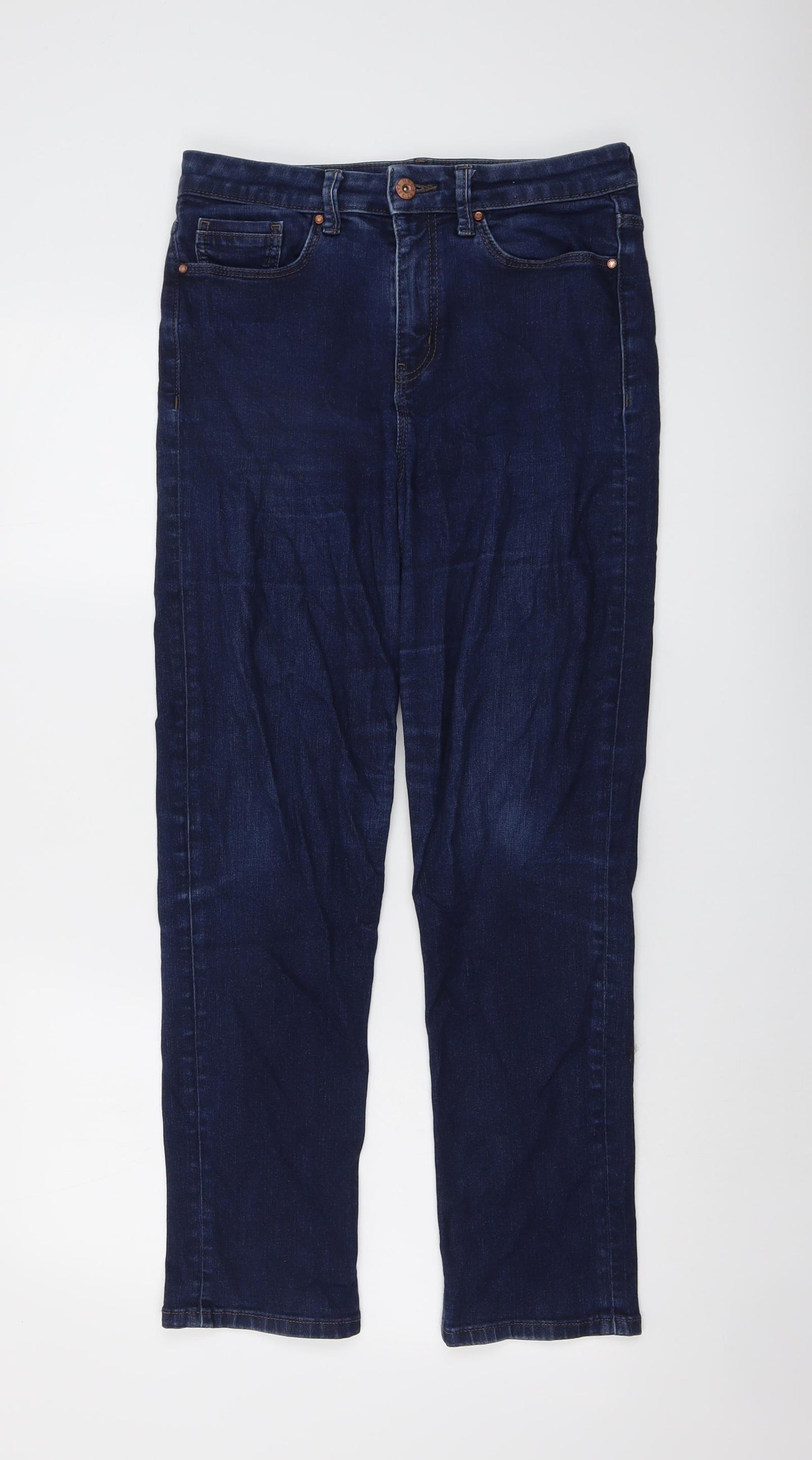 Marks and Spencer Womens Blue Cotton Straight Jeans Size 12 L28 in Regular Button
