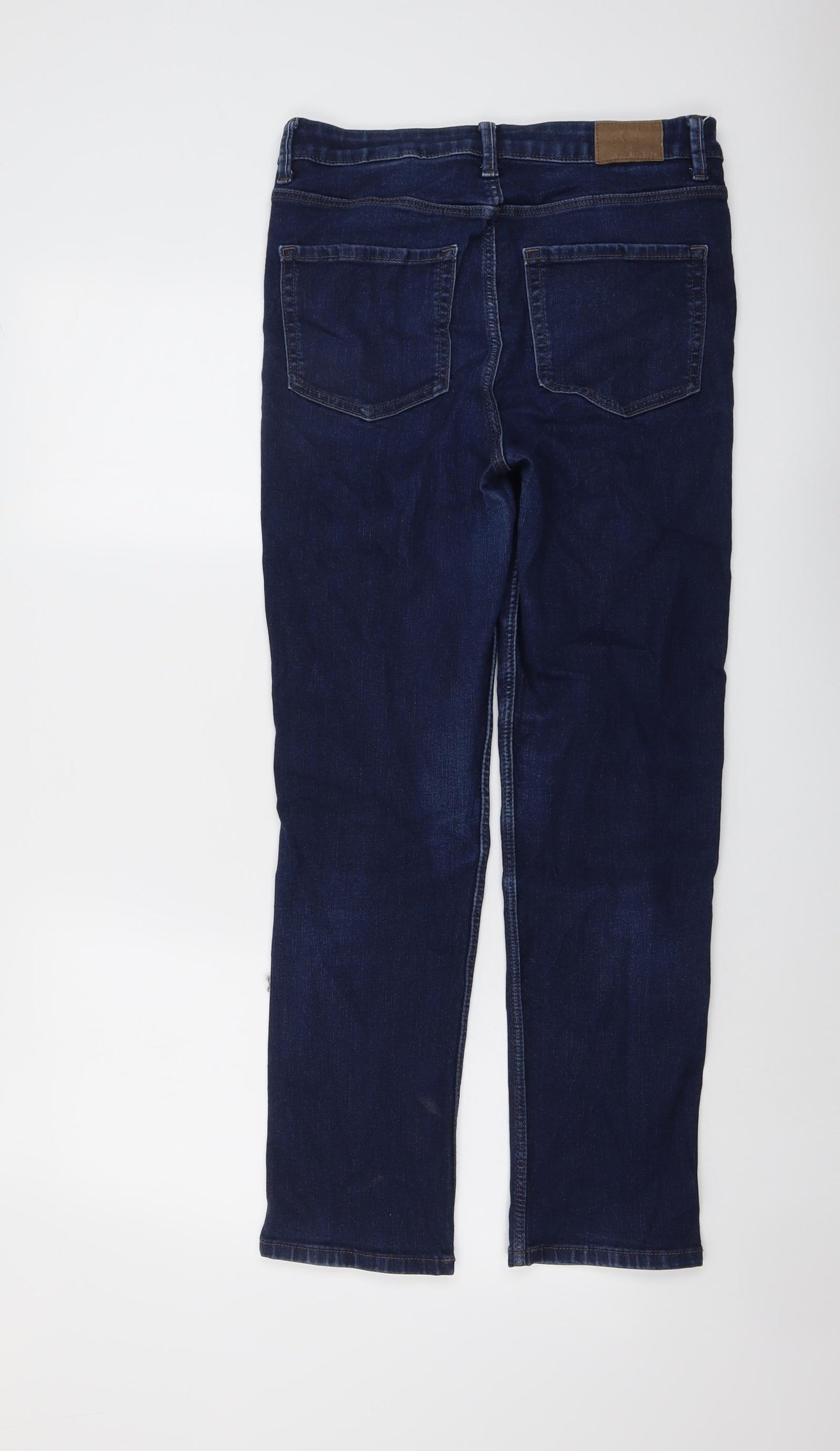 Marks and Spencer Womens Blue Cotton Straight Jeans Size 12 L28 in Regular Button