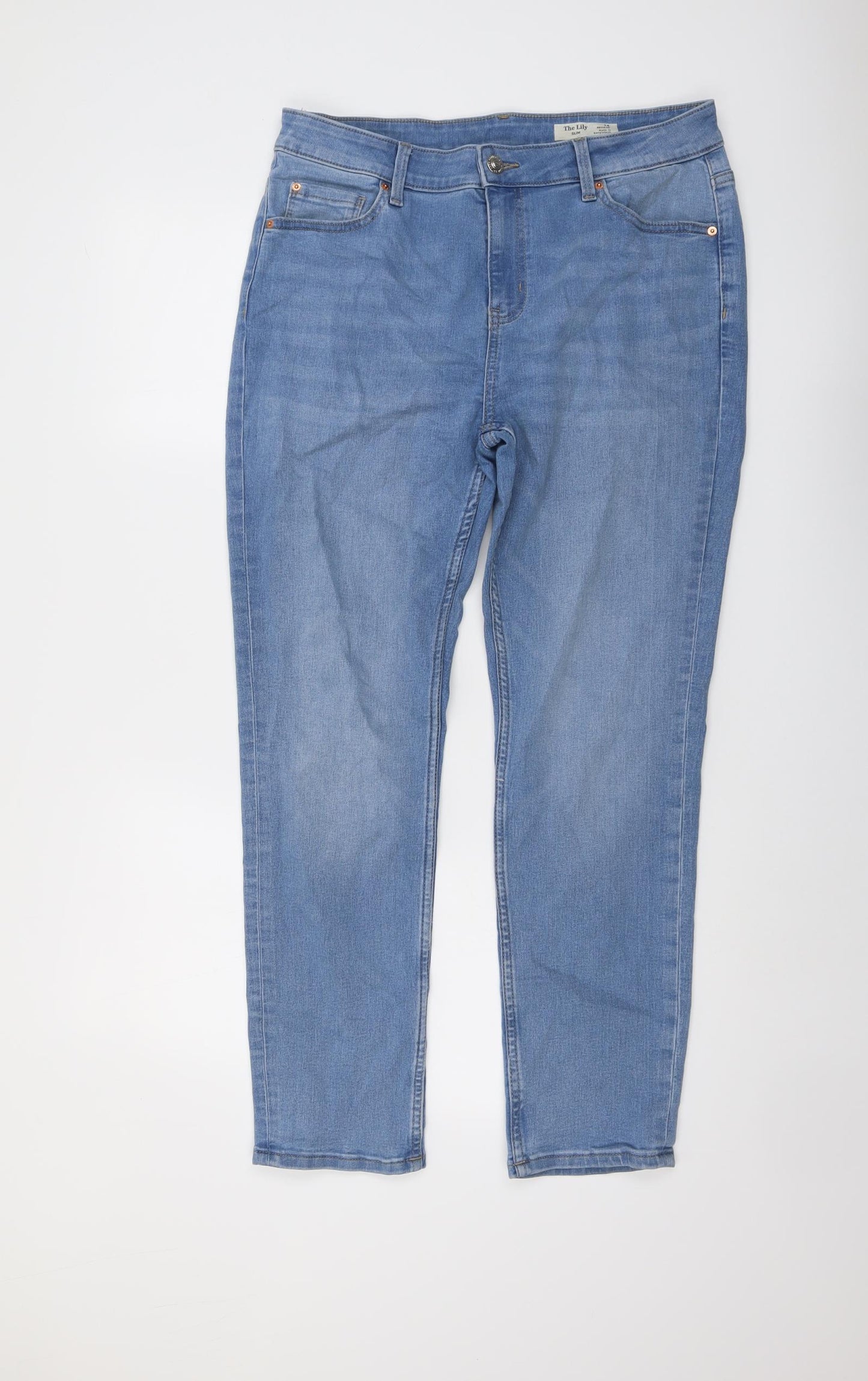 Marks and Spencer Womens Blue Cotton Skinny Jeans Size 14 L28 in Slim Button