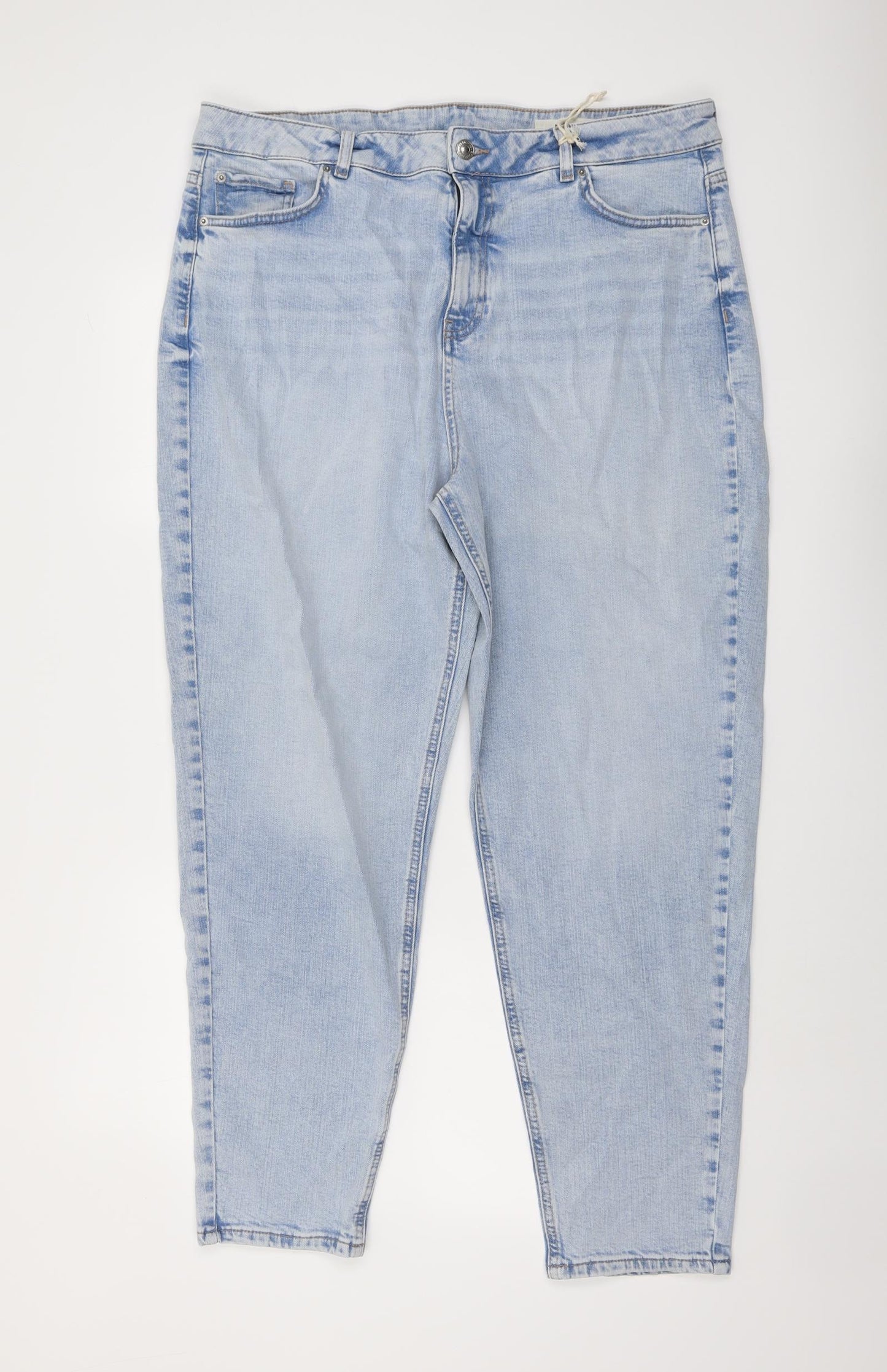 Marks and Spencer Womens Blue Cotton Mom Jeans Size 18 L29 in Regular Button