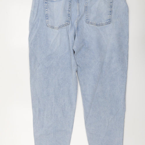Marks and Spencer Womens Blue Cotton Mom Jeans Size 18 L29 in Regular Button