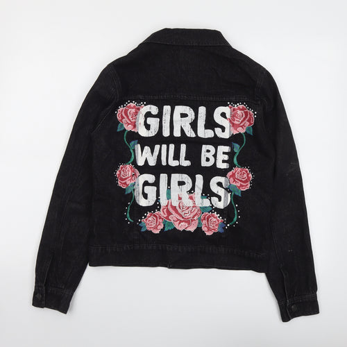 Very Girls Black Jacket Size 13 Years Button - Girls Will Be Girls Slogan