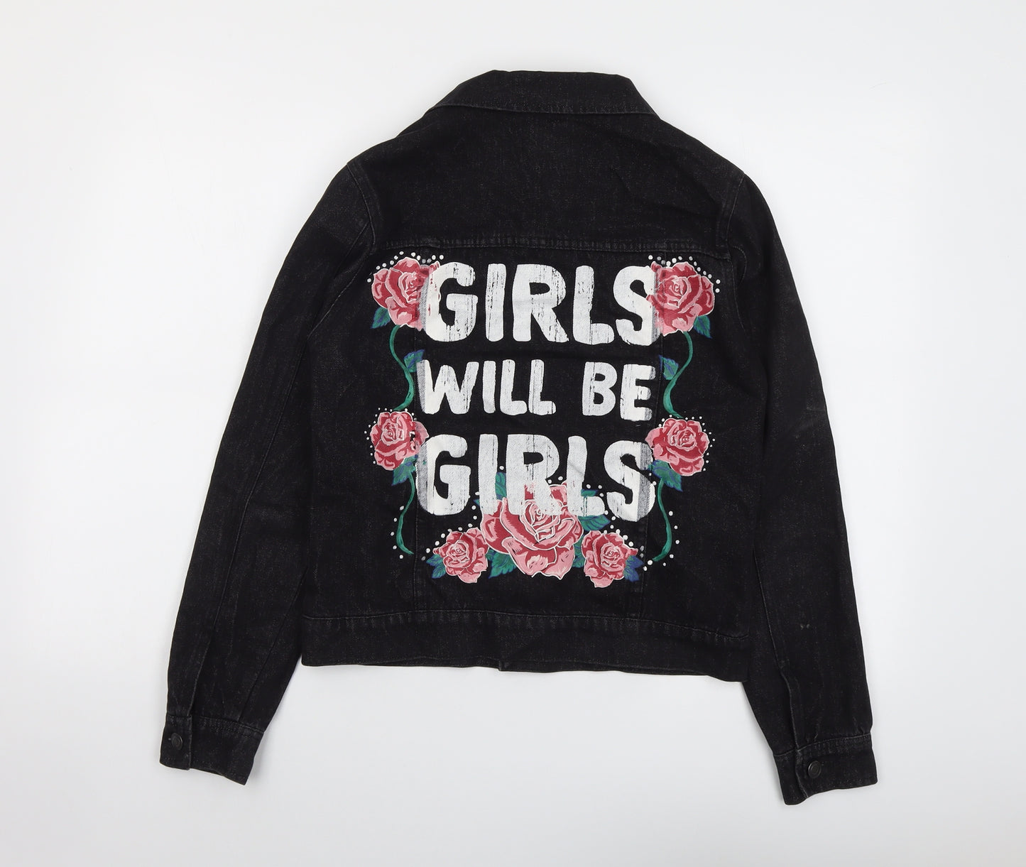 Very Girls Black Jacket Size 13 Years Button - Girls Will Be Girls Slogan