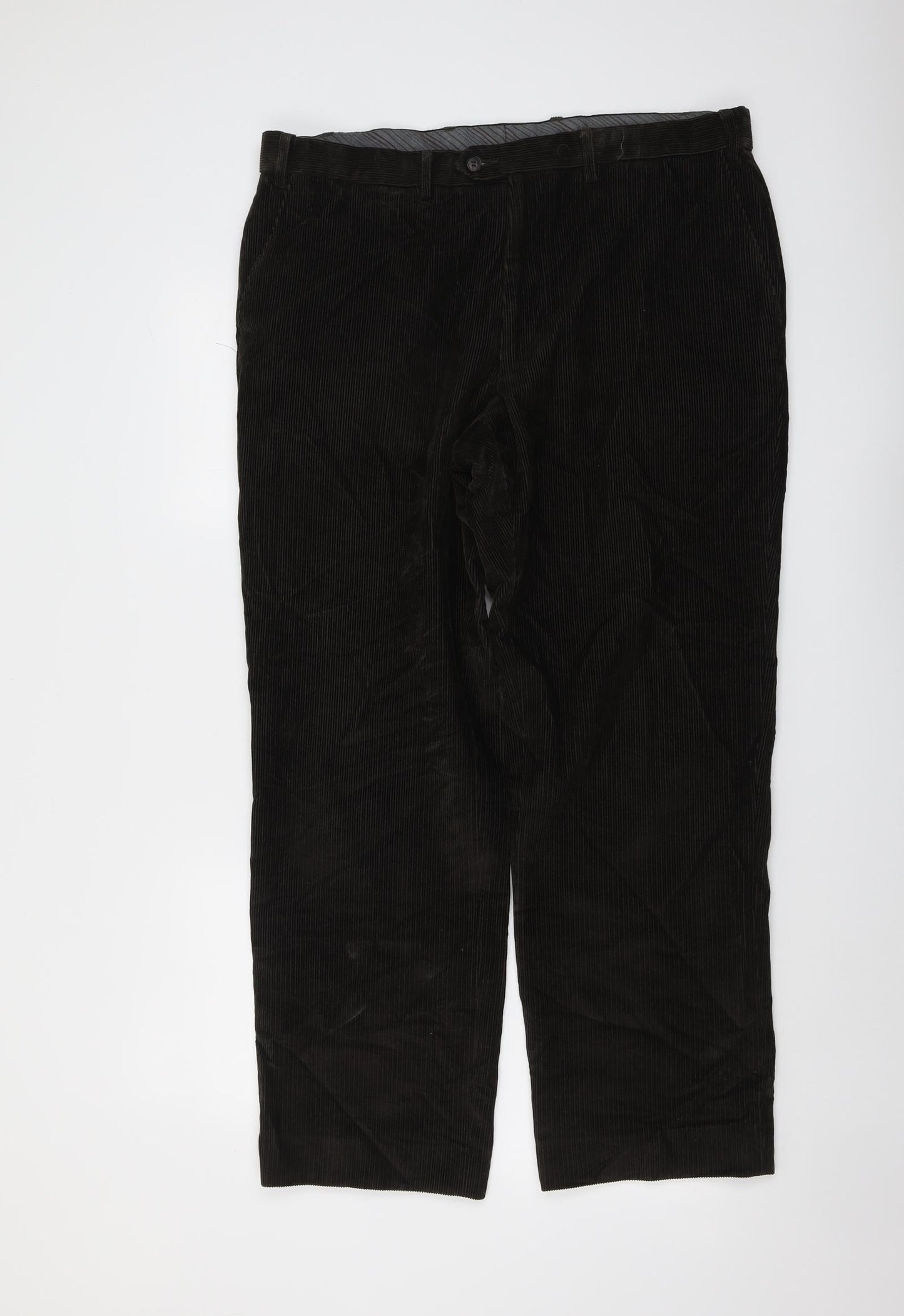 Marks and Spencer Mens Brown Cotton Dress Pants Trousers Size 38 in L31 in Regular Button
