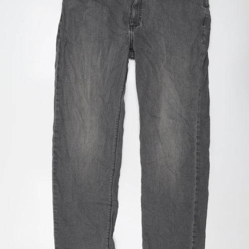 Marks and Spencer Mens Grey Cotton Straight Jeans Size 34 in L31 in Regular Button