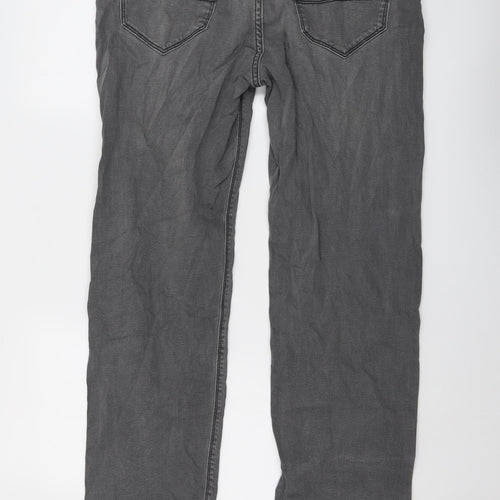Marks and Spencer Mens Grey Cotton Straight Jeans Size 34 in L31 in Regular Button