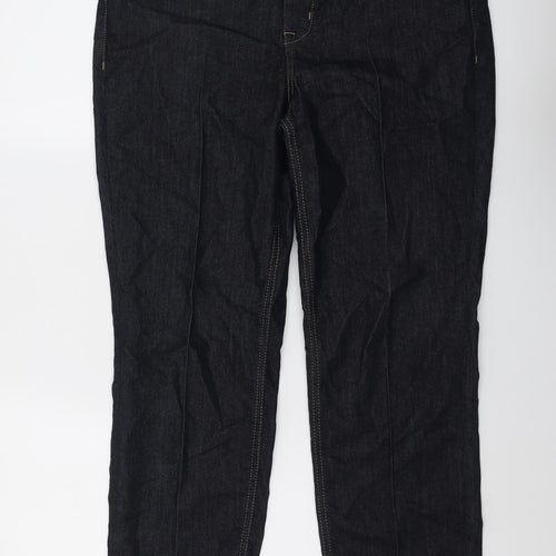 Marks and Spencer Womens Blue Cotton Straight Jeans Size 14 L27 in Regular Button