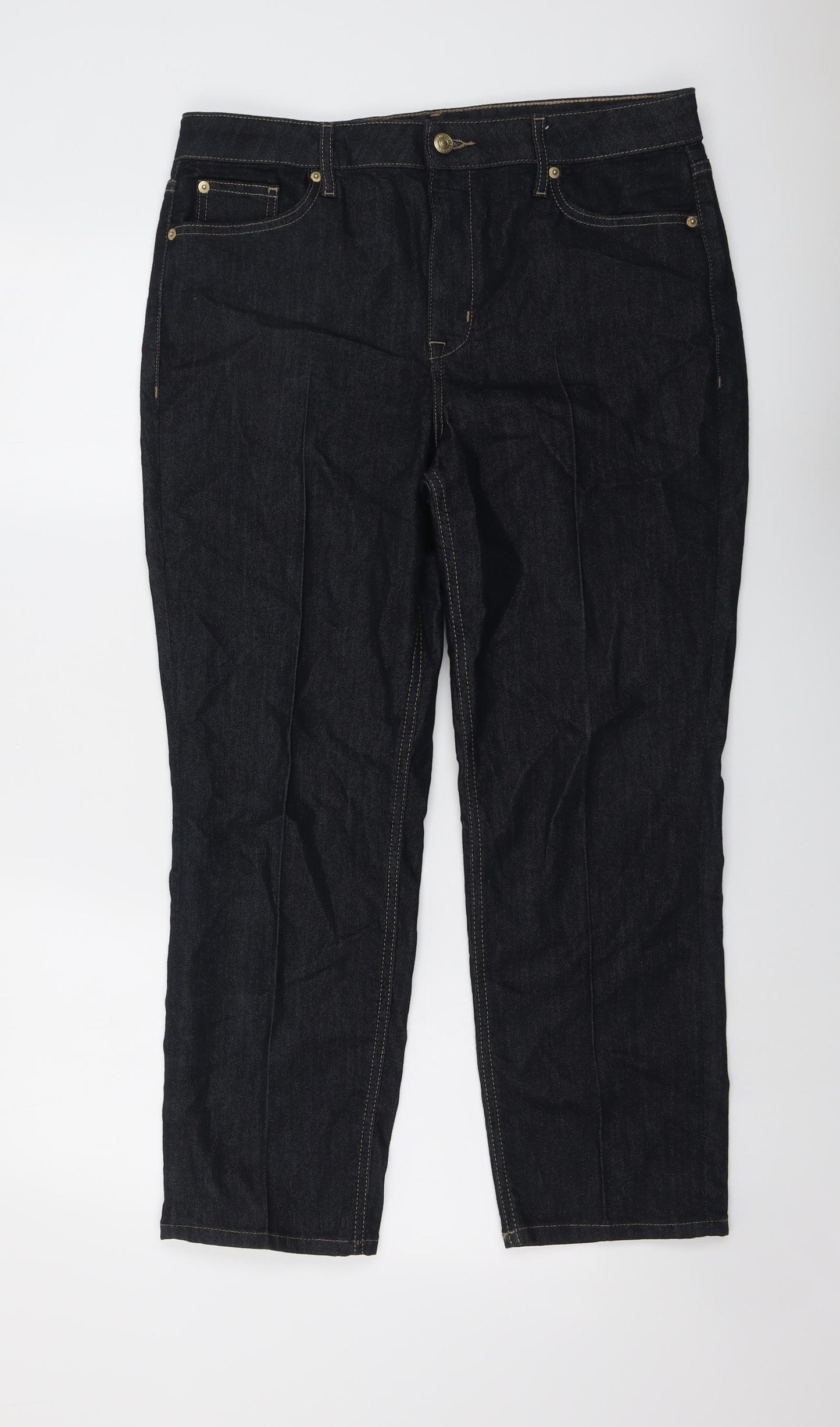 Marks and Spencer Womens Blue Cotton Straight Jeans Size 14 L27 in Regular Button