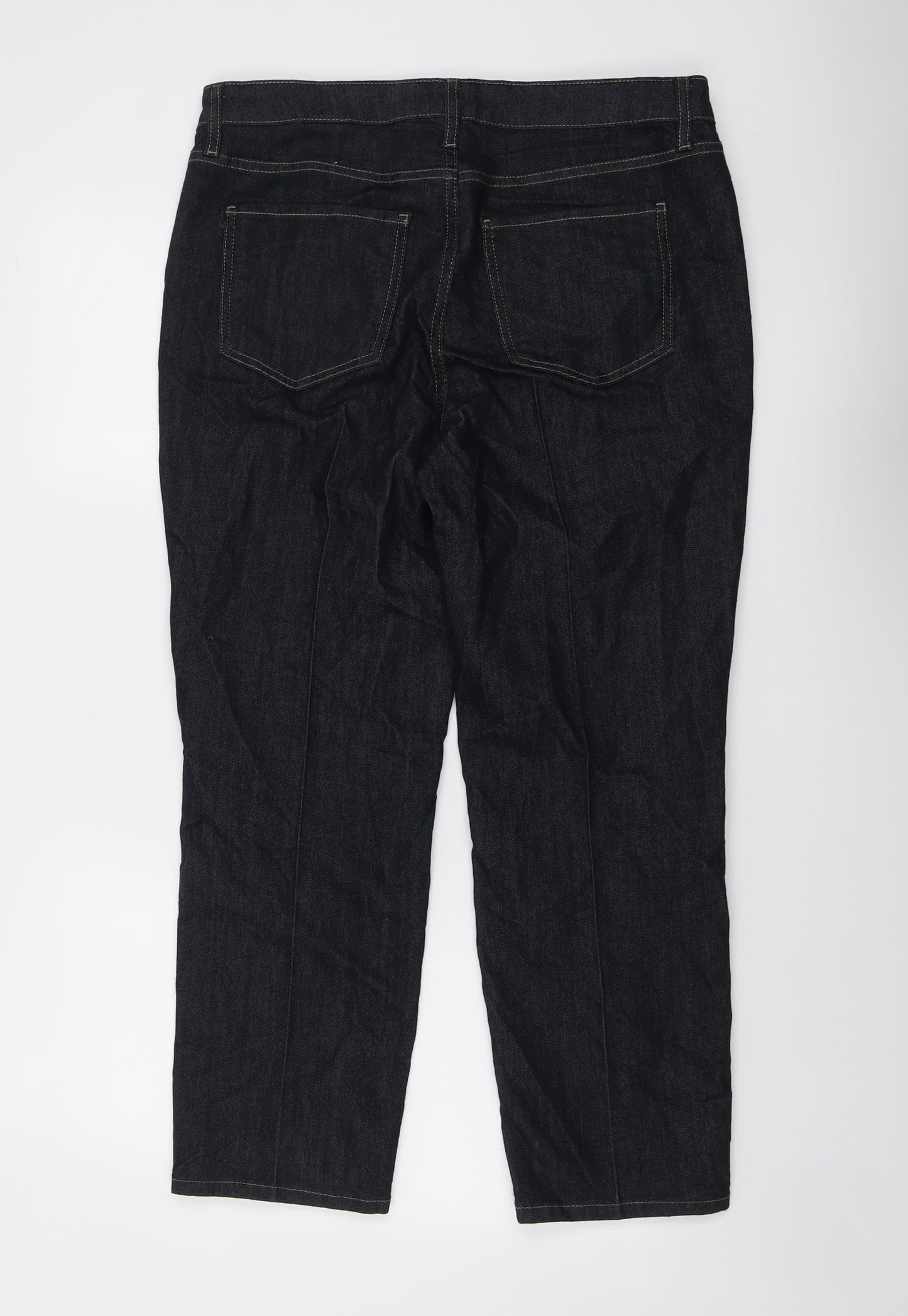 Marks and Spencer Womens Blue Cotton Straight Jeans Size 14 L27 in Regular Button