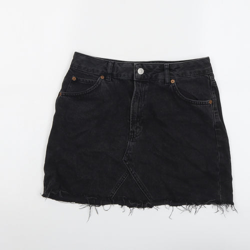 Topshop Womens Grey Cotton Mini Skirt Size 10 Button