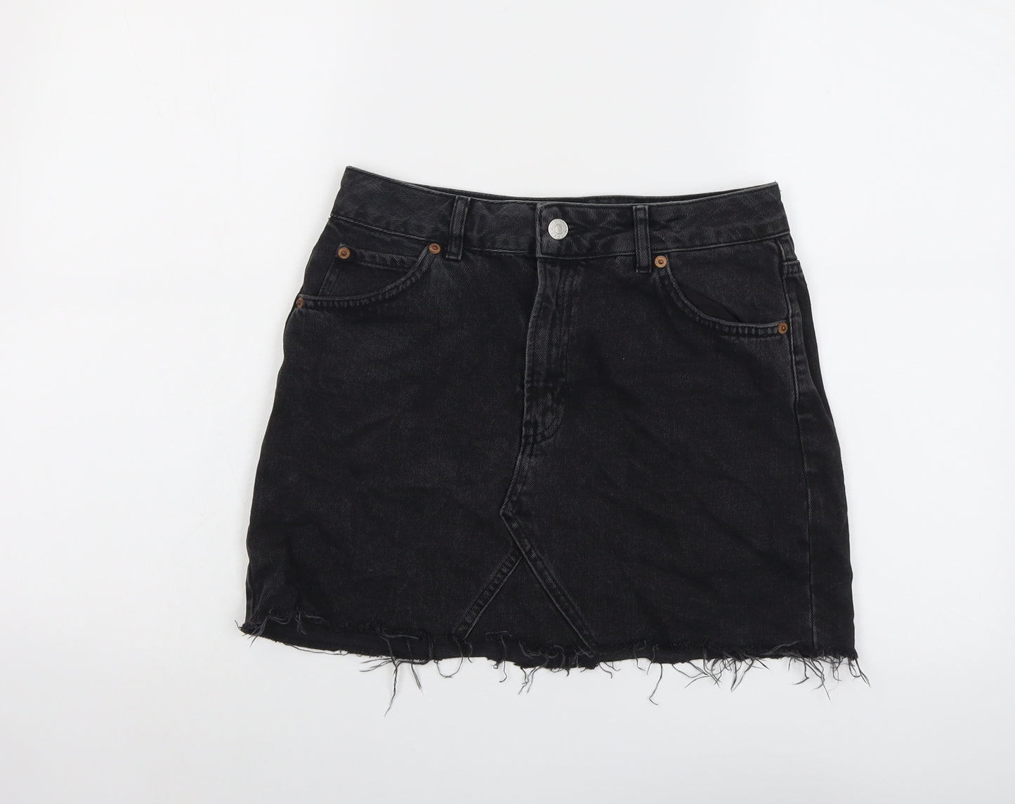 Topshop Womens Grey Cotton Mini Skirt Size 10 Button