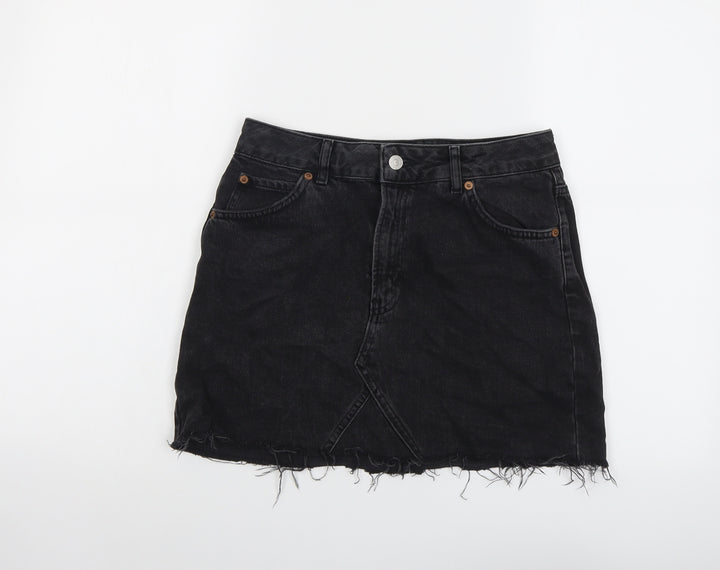 Topshop Womens Grey Cotton Mini Skirt Size 10 Button