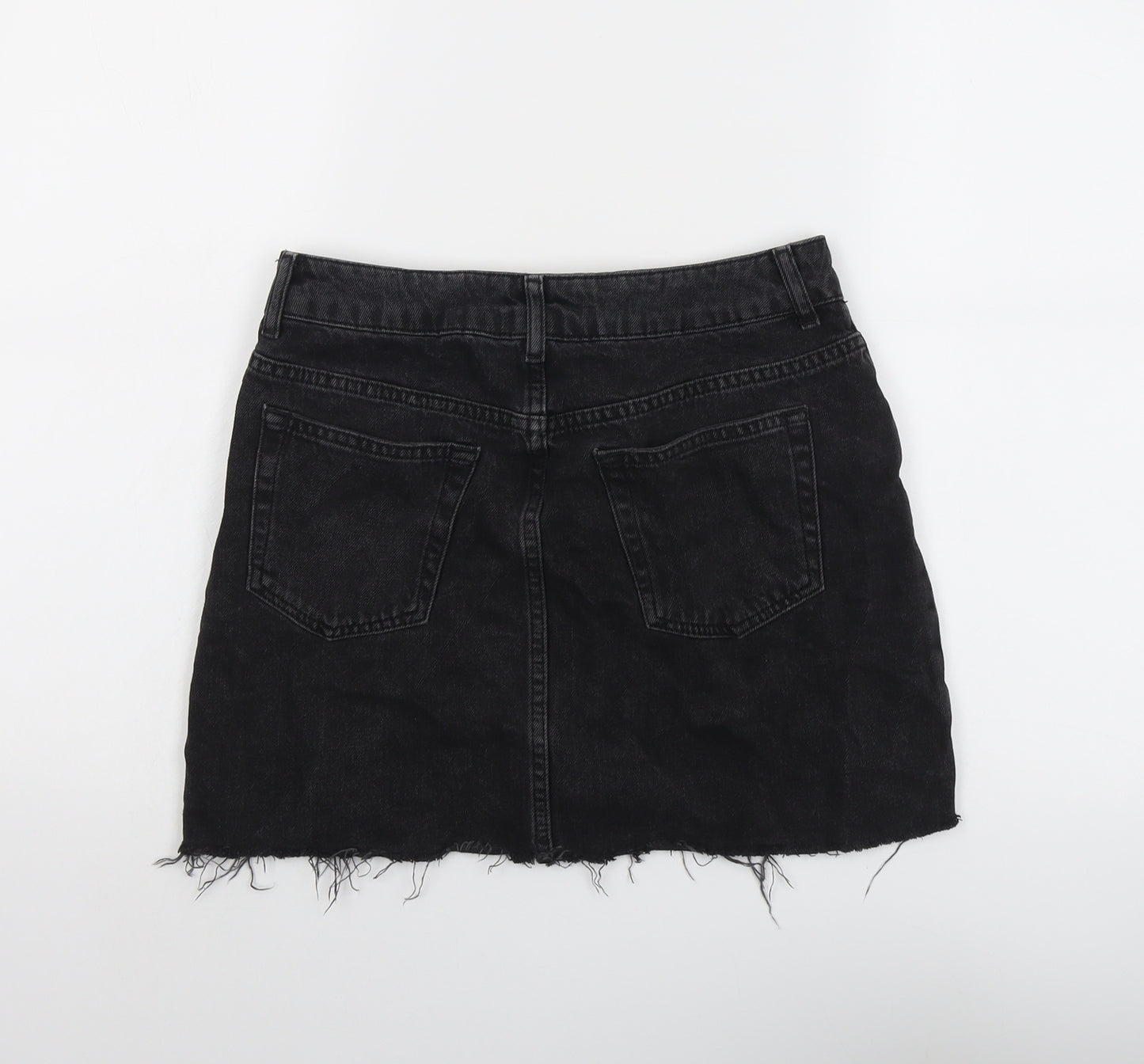 Topshop Womens Grey Cotton Mini Skirt Size 10 Button