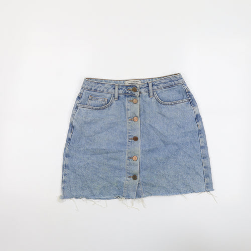 New Look Girls Blue Cotton Mini Skirt Size 13 Years Regular Button