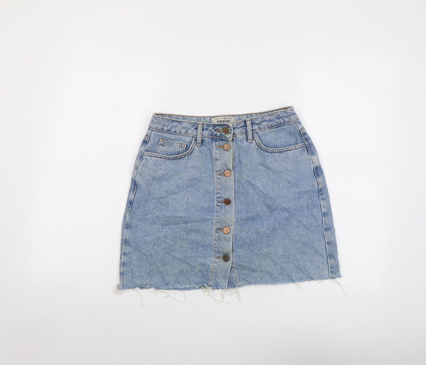 New Look Girls Blue Cotton Mini Skirt Size 13 Years Regular Button
