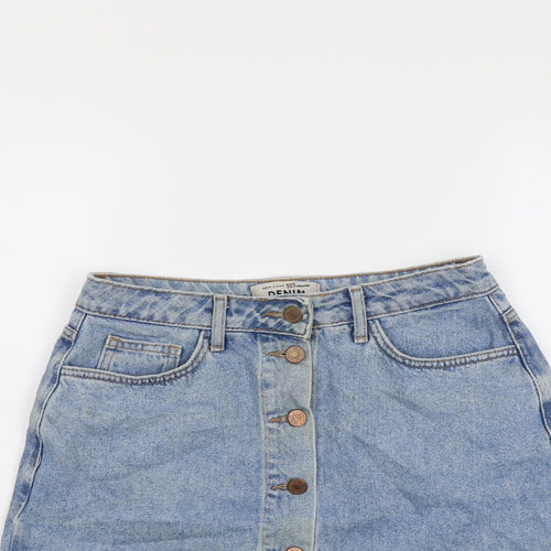 New Look Girls Blue Cotton Mini Skirt Size 13 Years Regular Button