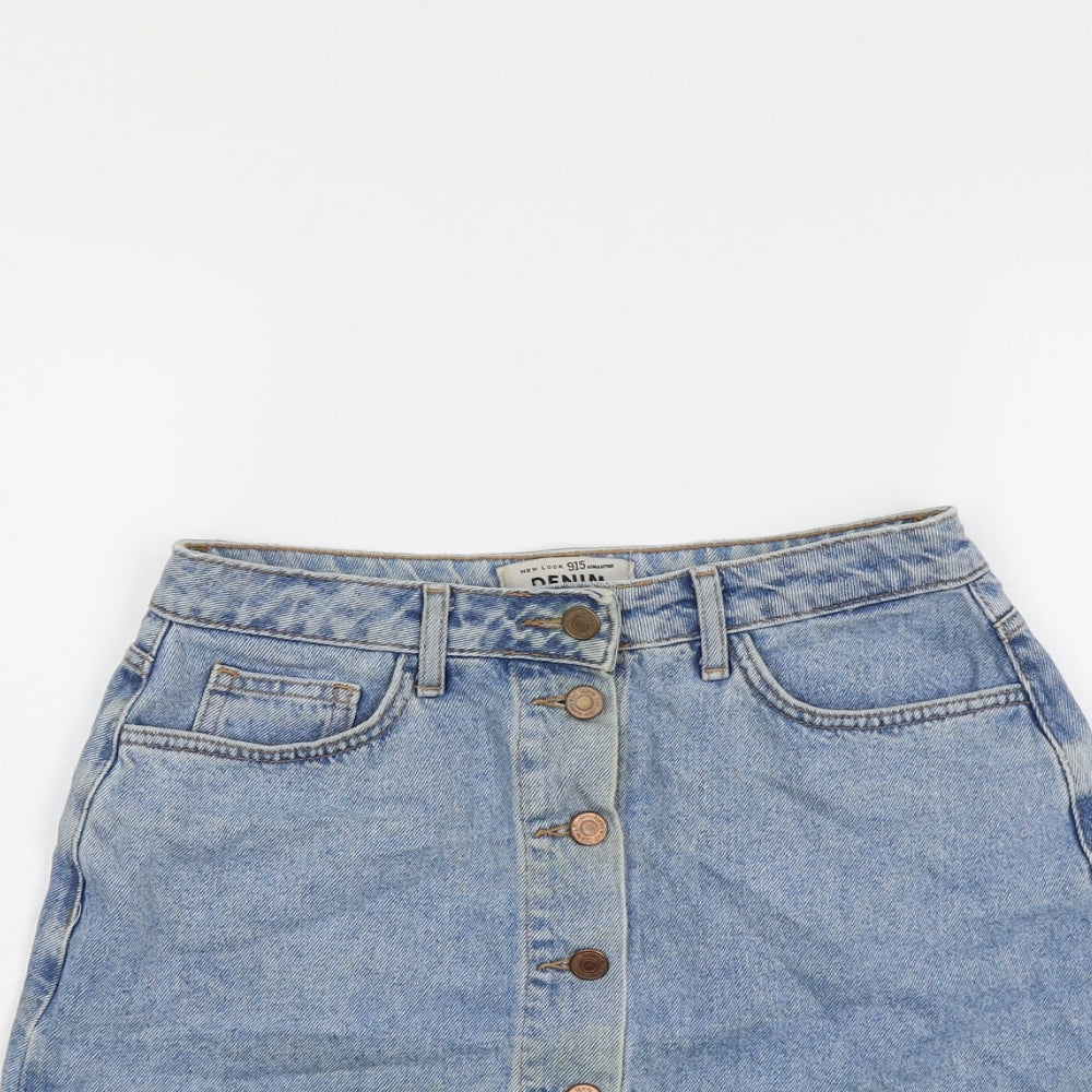 New Look Girls Blue Cotton Mini Skirt Size 13 Years Regular Button