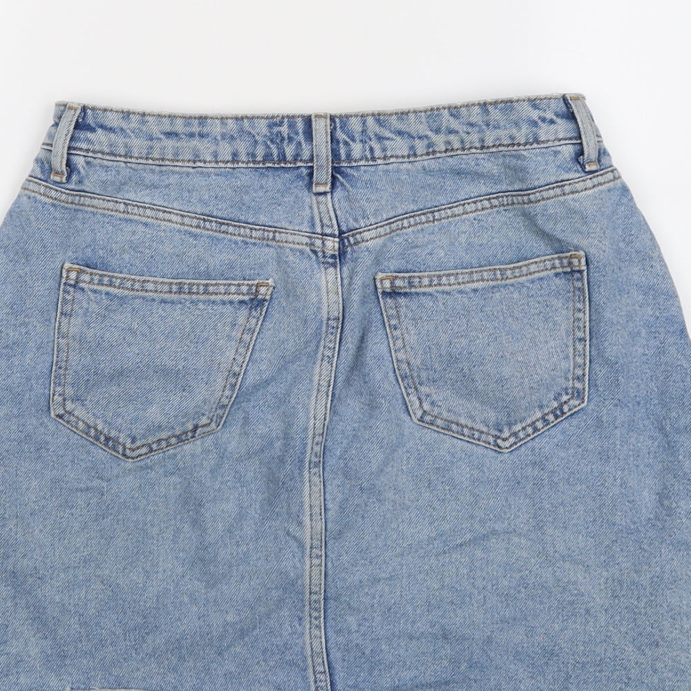 New Look Girls Blue Cotton Mini Skirt Size 13 Years Regular Button
