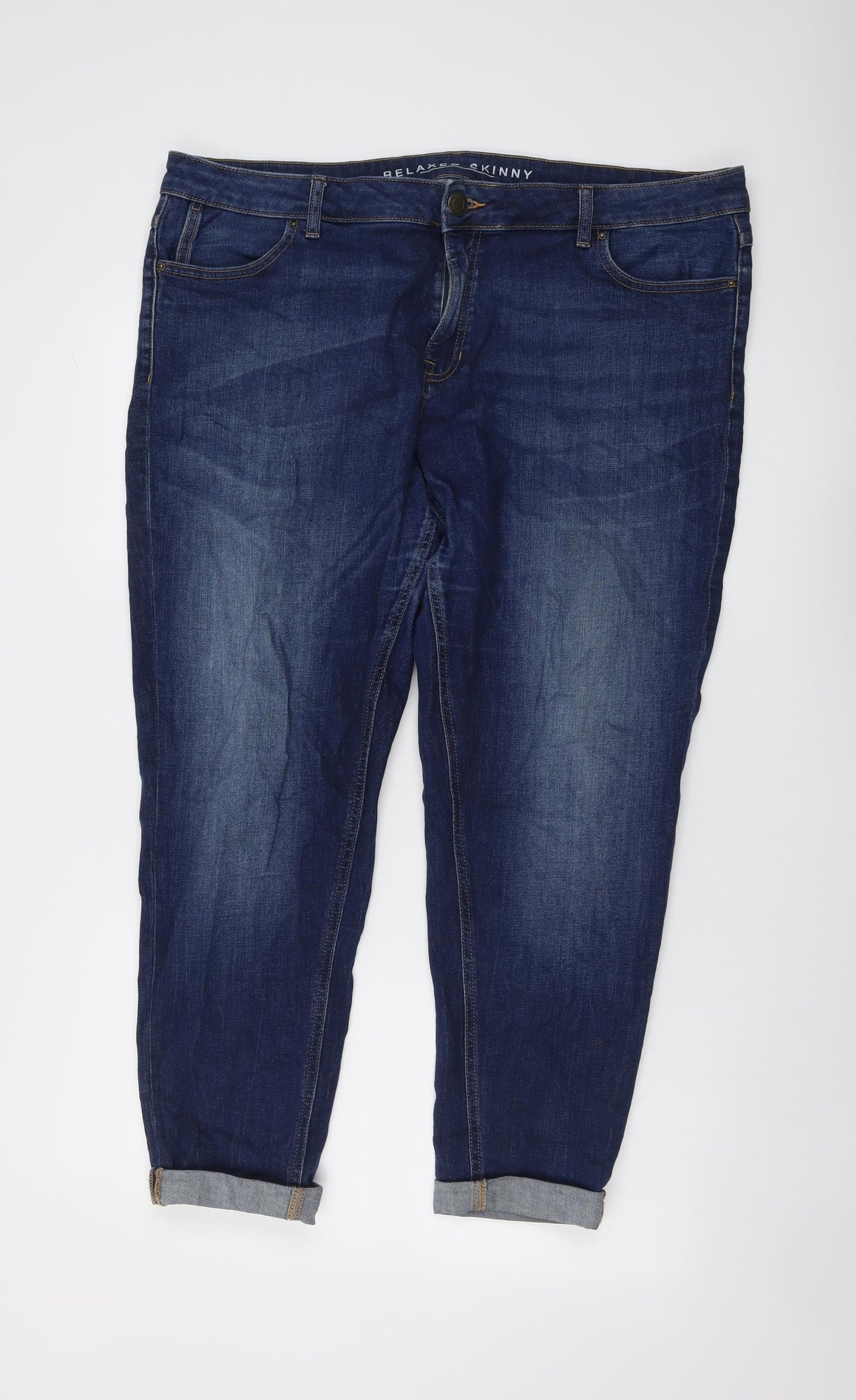 Marks and Spencer Womens Blue Cotton Skinny Jeans Size 20 L27 in Relaxed Button