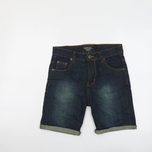 Boohoo Mens Blue Cotton Chino Shorts Size 30 in L8 in Regular Button