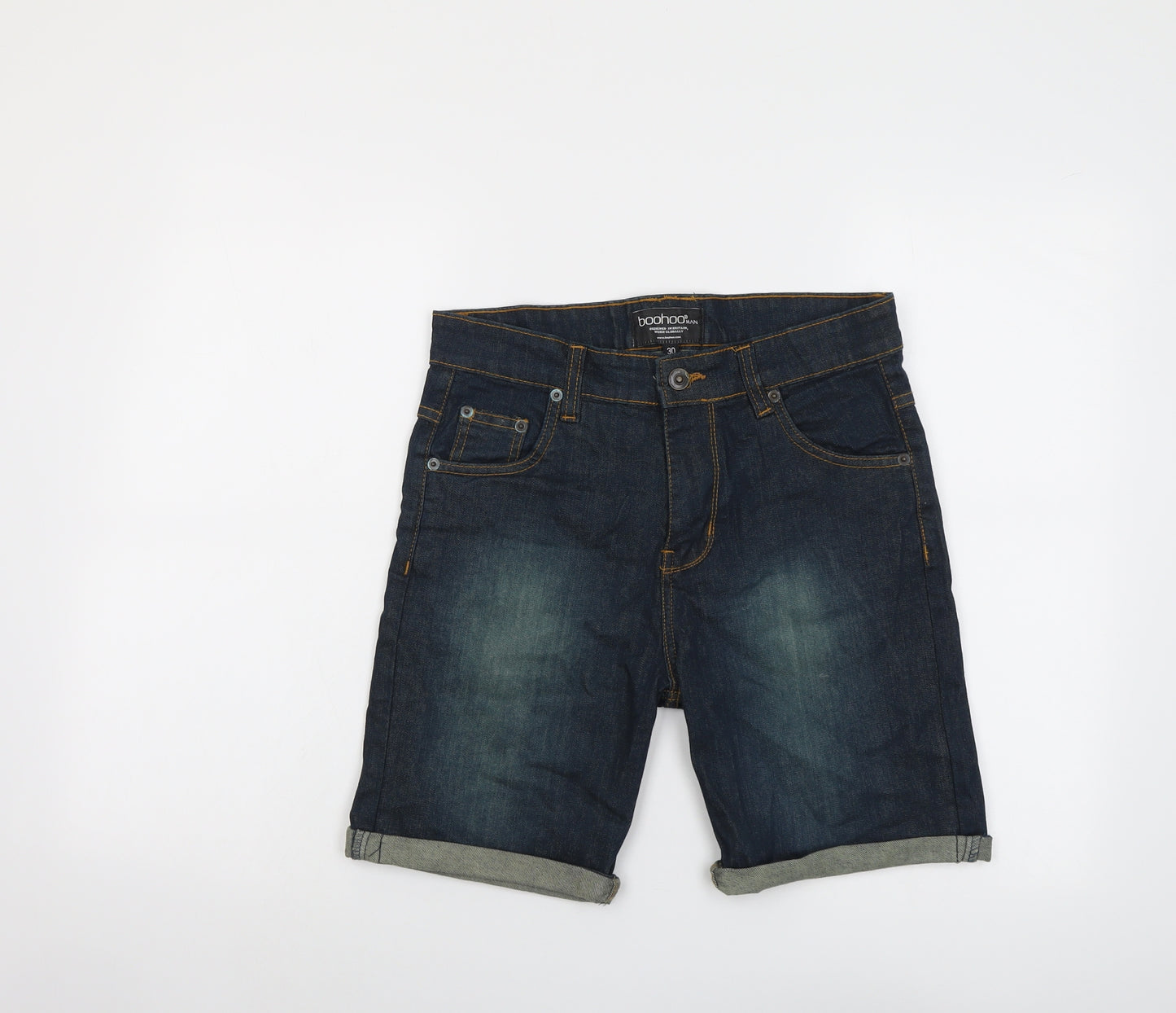 Boohoo Mens Blue Cotton Chino Shorts Size 30 in L8 in Regular Button