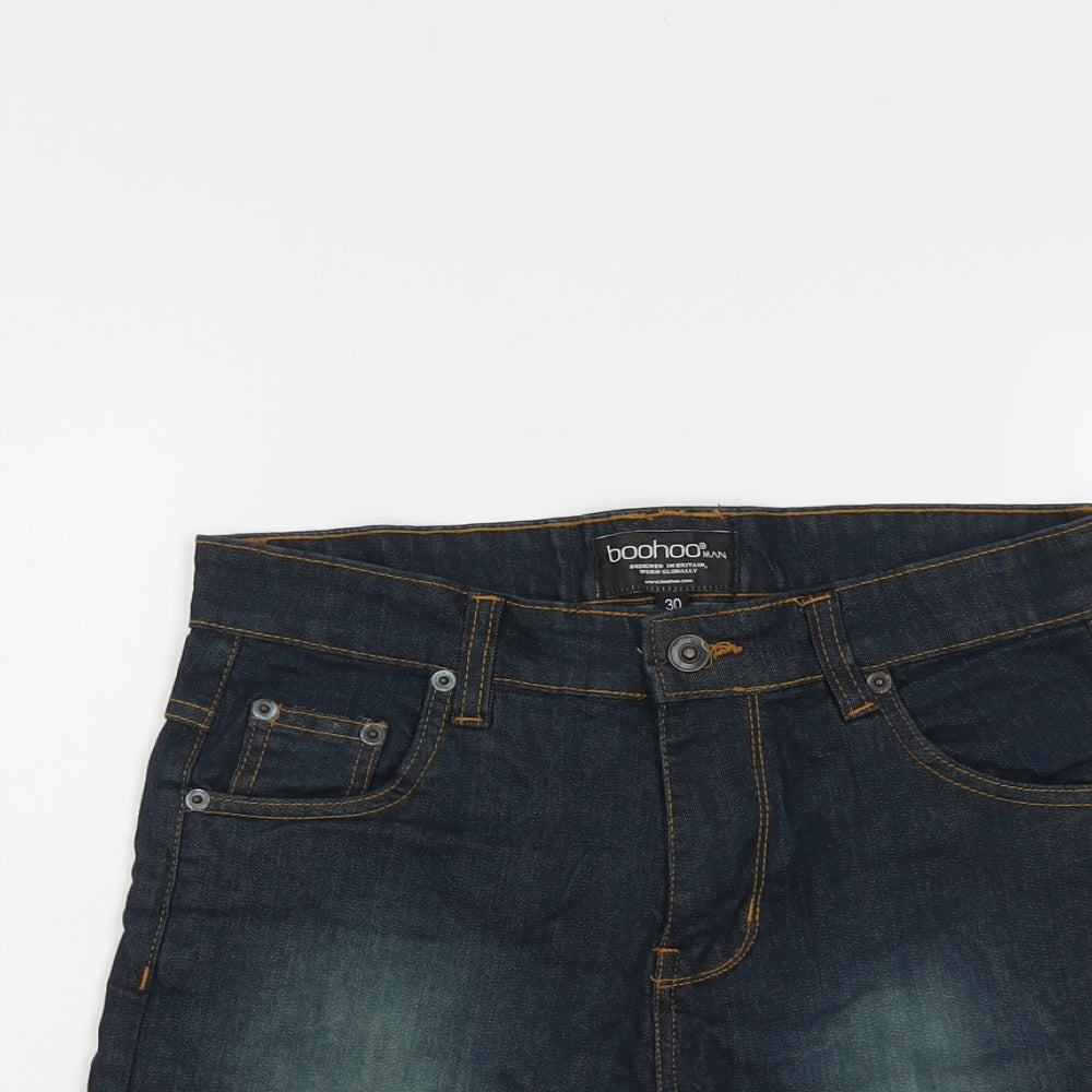 Boohoo Mens Blue Cotton Chino Shorts Size 30 in L8 in Regular Button