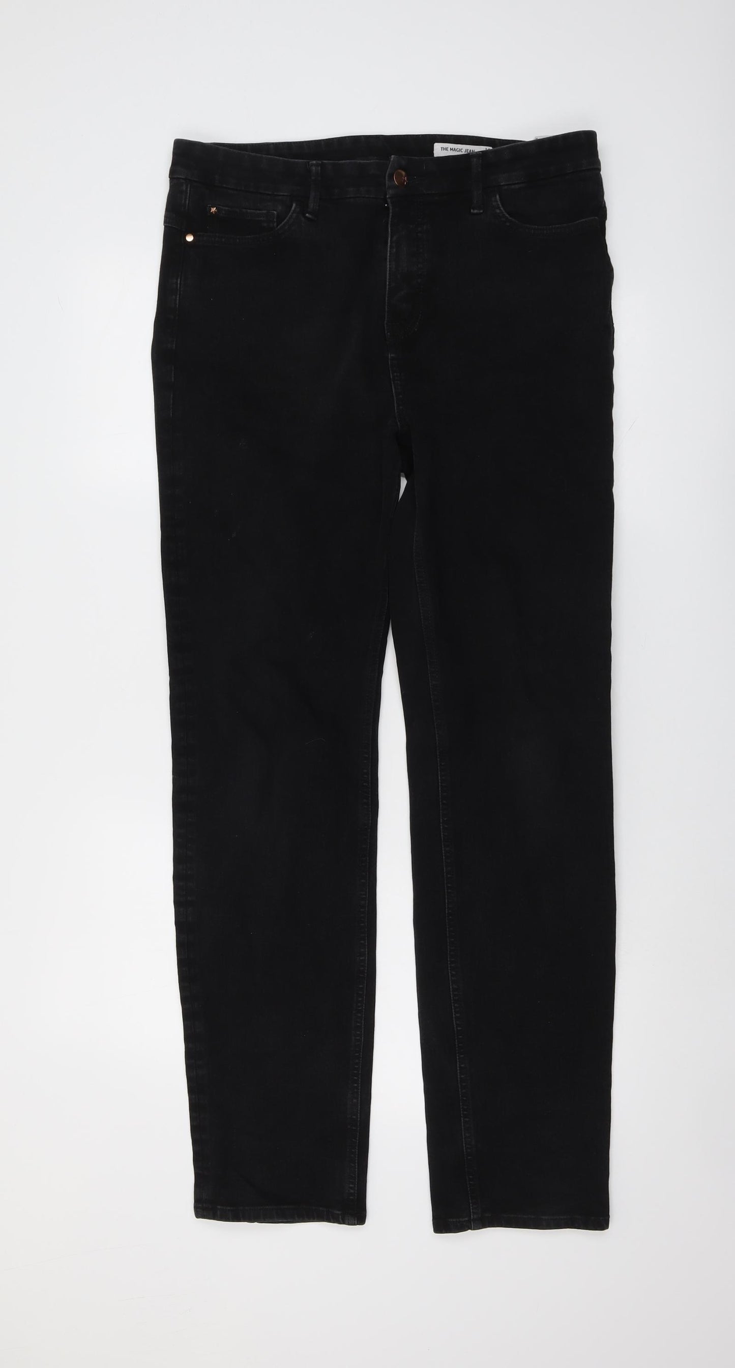 Marks and Spencer Womens Black Cotton Straight Jeans Size 14 L31 in Regular Button