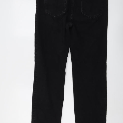 Marks and Spencer Womens Black Cotton Straight Jeans Size 14 L31 in Regular Button