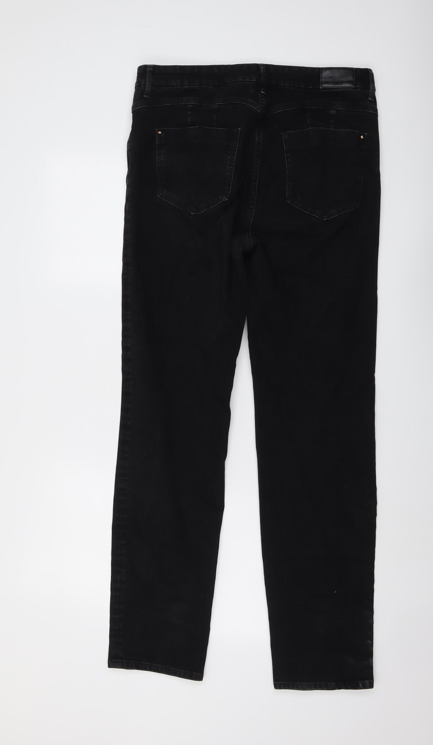 Marks and Spencer Womens Black Cotton Straight Jeans Size 14 L31 in Regular Button