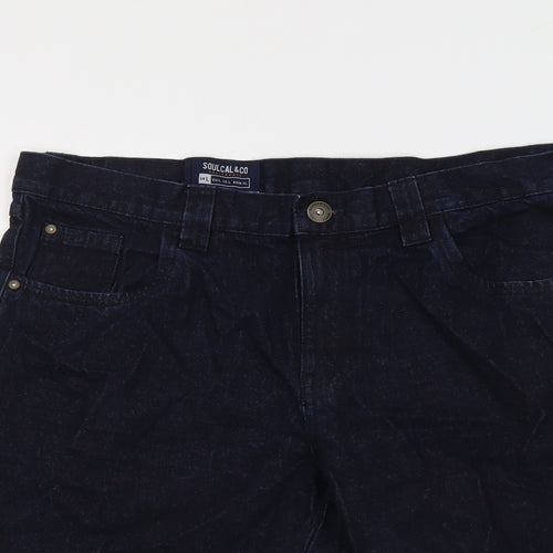 SoulCal&Co Mens Blue Cotton Chino Shorts Size L L11 in Regular Button